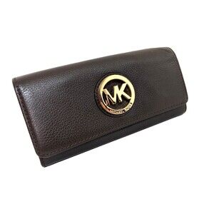 Michael Kors Fulton Flap Continental Leather Wallet Luggage Brown EUC